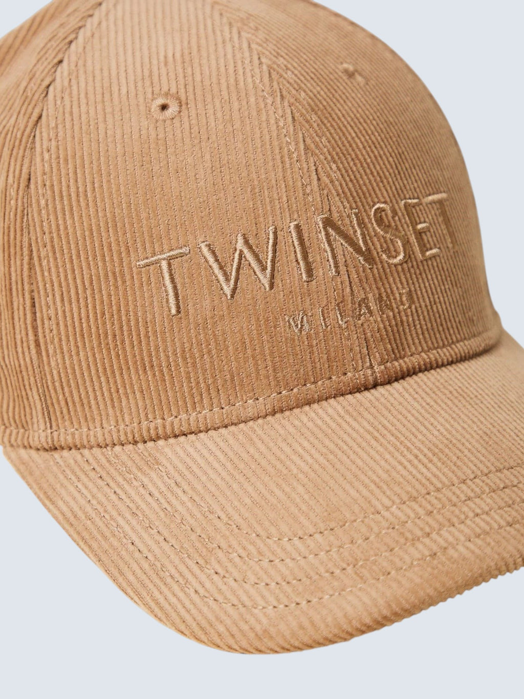Бежева вельветова бейсболка oui-ua.store з вишитим логотипом Twinset та структурованим дизайном