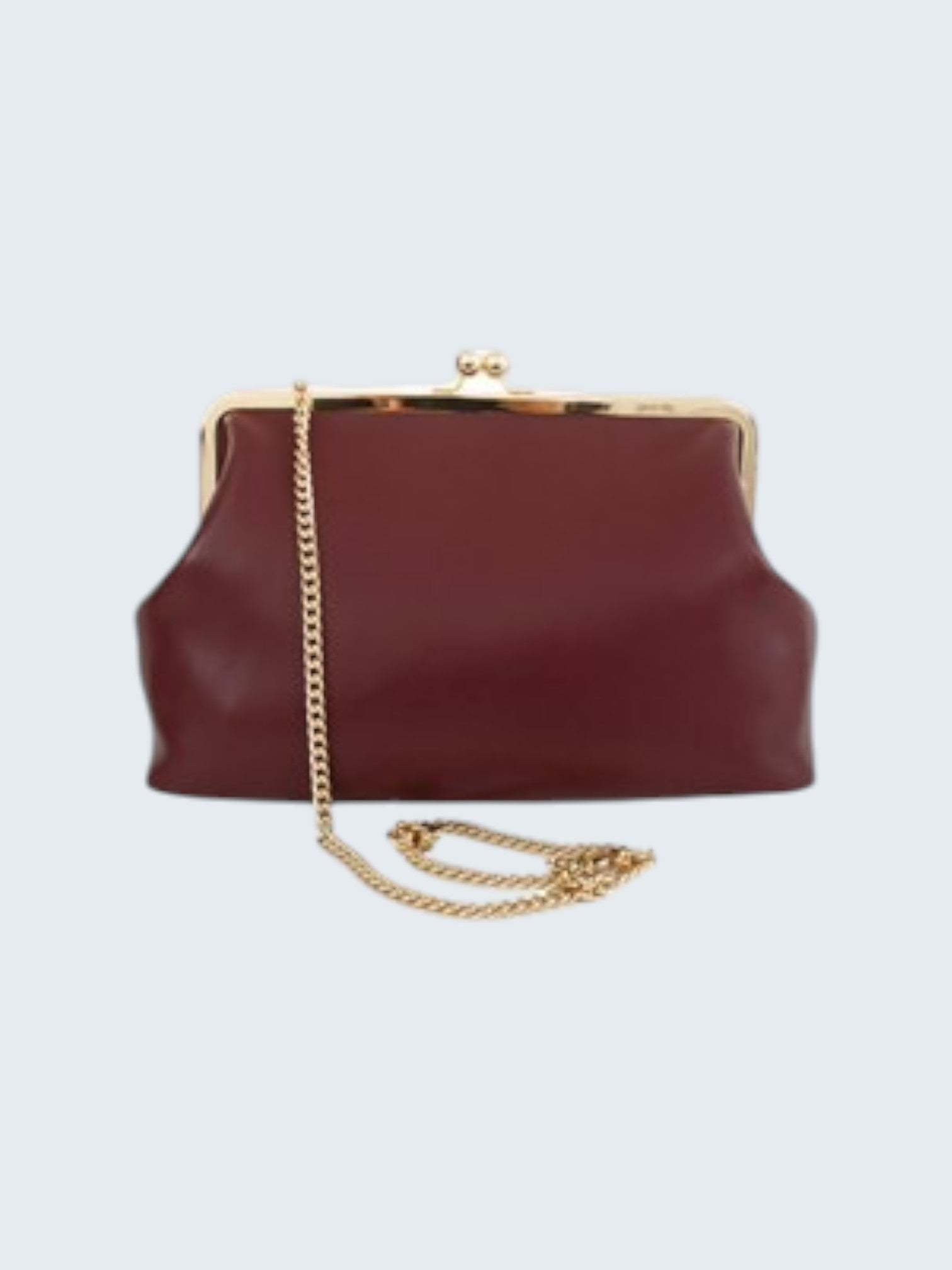 oui-ua.store burgundy leather maxi clutch bag with gold chain strap and T logo detail