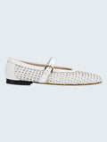 oui-ua.store white leather ballet flats with woven detail and adjustable strap