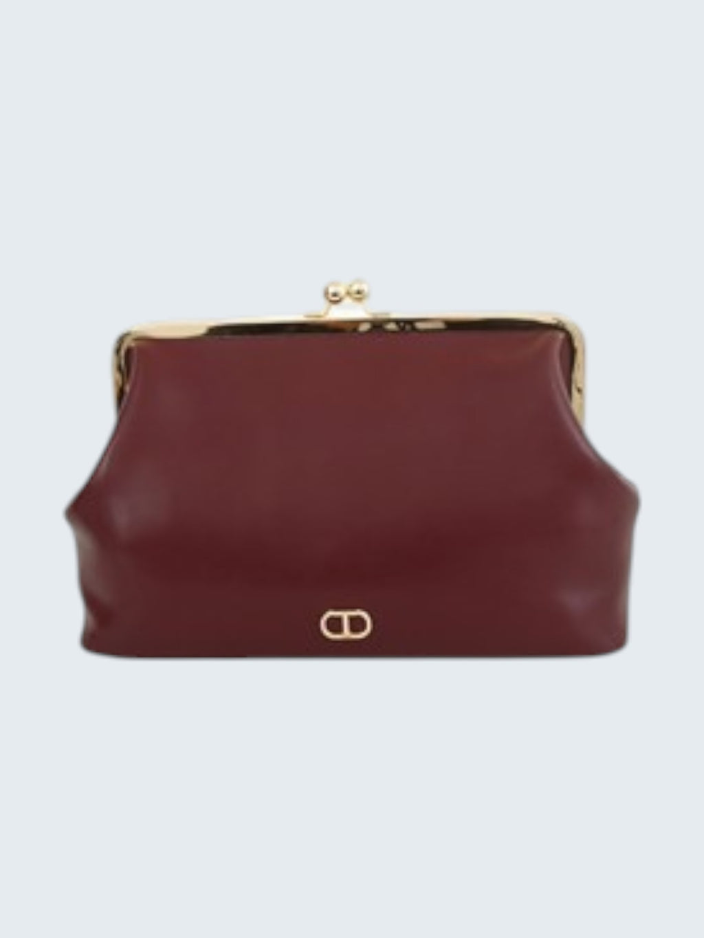 oui-ua.store burgundy maxi clutch bag with gold hardware and oval T logo detail, detachable chain strap