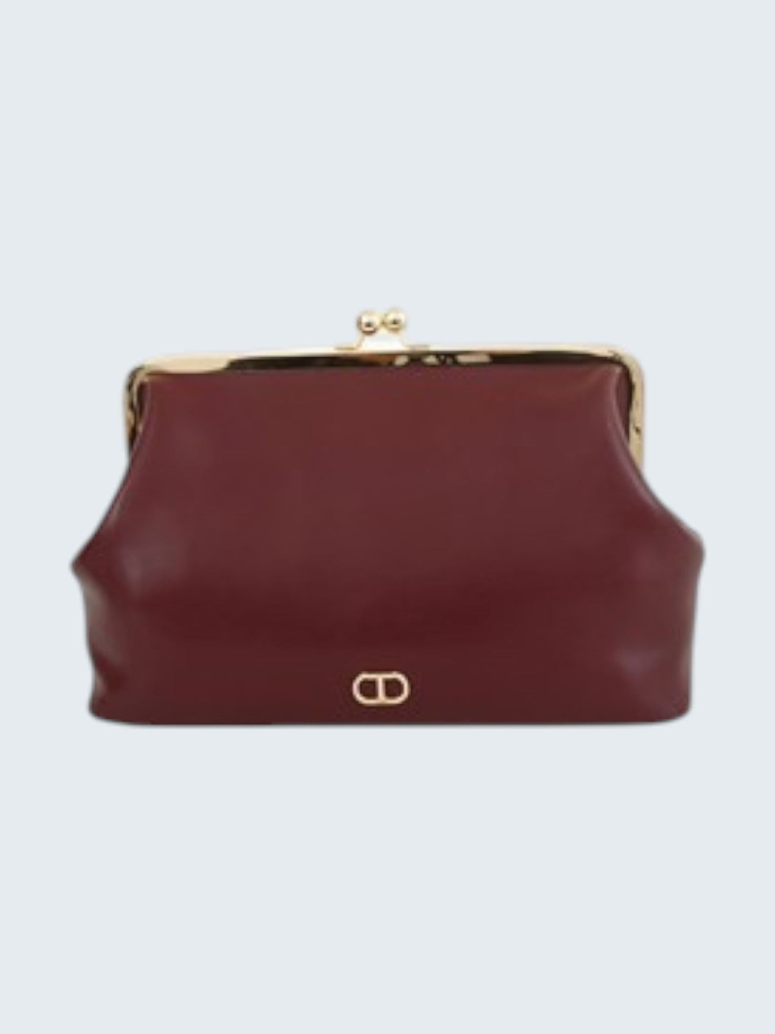 oui-ua.store burgundy maxi clutch bag with gold hardware and oval T logo detail, detachable chain strap