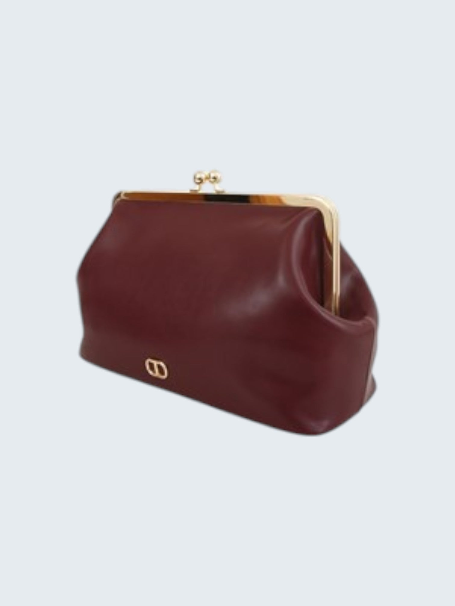 oui-ua.store burgundy leather maxi clutch bag with gold hardware and T logo detail